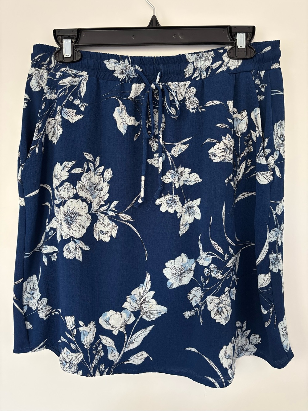 Gibson Navy Blue Floral A-Line Skirt